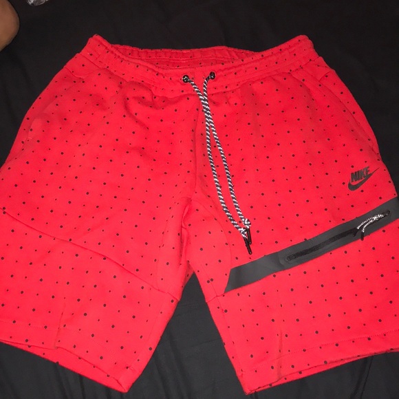 red nike fleece shorts